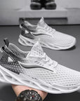 Men's Lace-Up Mesh Sneakers Fashion Hollow-Sole Low Top Running Shoes.