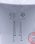 925 Sterling Silver Butterfly Earrings Long Tassel Drop Design.
