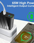 65W Fast Charger with PD & 3 USB Ports – Multi-Interface Travel Adapter 3.1A.