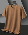 Men's Casual Waffle Knit Short Sleeve T-Shirt Round Neck Design.