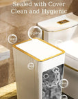 Nordic Gold Trash Can 15L - Slim Covered Bin with One-Touch Lid.