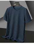 Men's Casual Waffle Knit Short Sleeve T-Shirt Round Neck Design