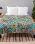 Colorful Mandala Throw Blanket – Joyful Floral Design in Blue, Yellow, Green, Red | Cozy Flannel for Home Deco.