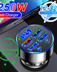 66W-250W Fast Car Charger | PD & QC3.0 | 6-Port Cigarette Lighter Adapter.