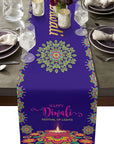 Luxury Diwali Table Flag & Table Runner – Linen Diwali Decor for Kitchen, Restaurant & Home Celebrations.