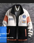 Men's Fleece-Lined Cotton Jacket – Thickened, Color Block Winter Style Casual Fit for Men & Women.