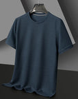 Men's Casual Waffle Knit Short Sleeve T-Shirt Round Neck Design.