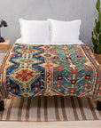 Southwest Anatolian Rug Print Throw Blanket – Cozy Flannel Blanket for Sofas | Custom Quilt for Sofa Decor.