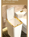 Nordic Gold Trash Can 15L - Slim Covered Bin with One-Touch Lid.
