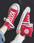 High Top Canvas Shoes for Women & Men – Trendy Korean Style, Comfortable Couple Sneakers.