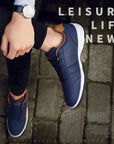 PU Leather Men's Casual Sneakers - Breathable, Non-Slip, Trendy Shoes.