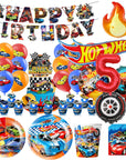 Hot Wheels Car Birthday Party Decorations - Disposable Tableware, Balloons, Cups, Plates & Tablecloths for Boys' Birthday & Baby Shower Supplies.