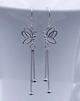 925 Sterling Silver Butterfly Earrings Long Tassel Drop Design.