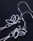 925 Sterling Silver Butterfly Earrings Long Tassel Drop Design.