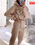 khaki Hooded Women’s Tracksuit Fashion Jogging Set with Cropped Hoodie & Sweatpants