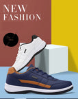 PU Leather Men's Casual Sneakers - Breathable, Non-Slip, Trendy Shoes.