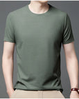Men's Casual Waffle Knit Short Sleeve T-Shirt Round Neck Design