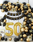 Black Gold Balloon Garland Arch Kit - Birthday & Anniversary Party Decorations for Adults.