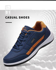 PU Leather Men's Casual Sneakers - Breathable, Non-Slip, Trendy Shoes.