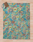 Colorful Mandala Throw Blanket – Joyful Floral Design in Blue, Yellow, Green, Red | Cozy Flannel for Home Deco.