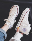 High Top Canvas Shoes for Women & Men – Trendy Korean Style, Comfortable Couple Sneakers.