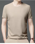 Men's Casual Waffle Knit Short Sleeve T-Shirt Round Neck Design