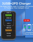 65W Fast Charger with PD & 3 USB Ports – Multi-Interface Travel Adapter 3.1A.