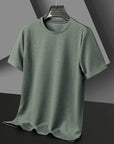 Men's Casual Waffle Knit Short Sleeve T-Shirt Round Neck Design.