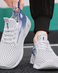 Men's Lace-Up Mesh Sneakers Fashion Hollow-Sole Low Top Running Shoes.