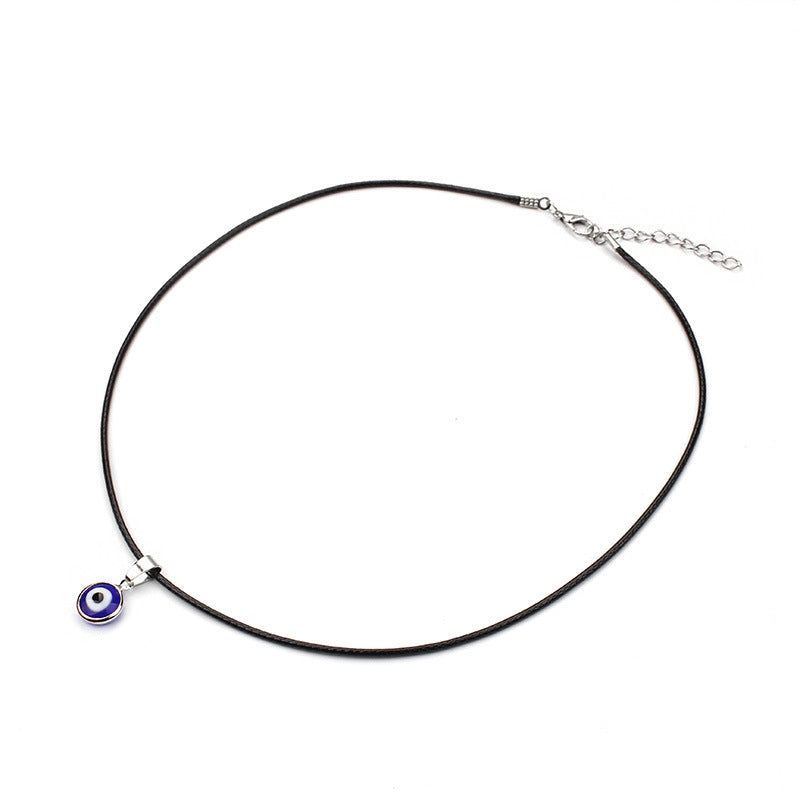 Evil Eye Pendant Black Short Necklace Wax Rope Clavicle Chain Stall Jewelry