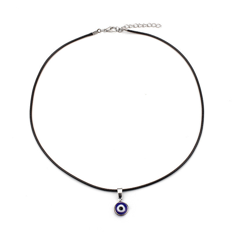 Evil Eye Pendant Black Short Necklace Wax Rope Clavicle Chain Stall Jewelry