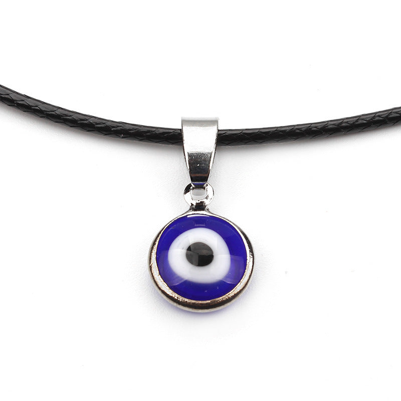 Evil Eye Pendant Black Short Necklace Wax Rope Clavicle Chain Stall Jewelry