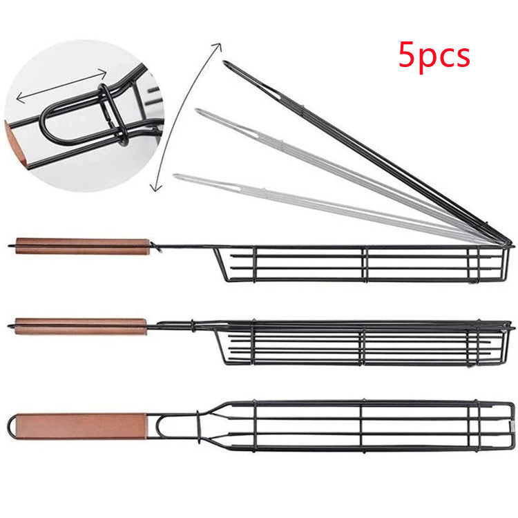 Portable BBQ Grilling Basket Reusable Nonstick Barbecue Grill Mesh Clip Steak Meat Fish Vegetable Holder