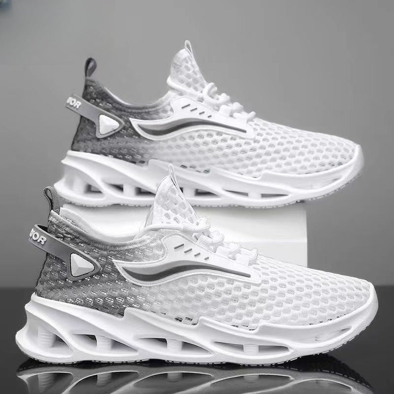 Men's Lace-Up Mesh Sneakers Fashion Hollow-Sole Low Top Running Shoes