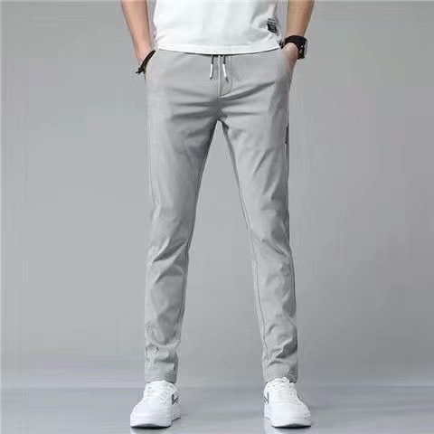 Men's Loose Fit Drawstring Pants Thin Casual Korean Style Sweatpants Gray