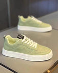 Green Casual Lace-up Sneakers for Men Breathable Plaid Flats Shoes