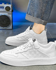 White Casual Lace-up Sneakers for Men Breathable Plaid Flats Shoes