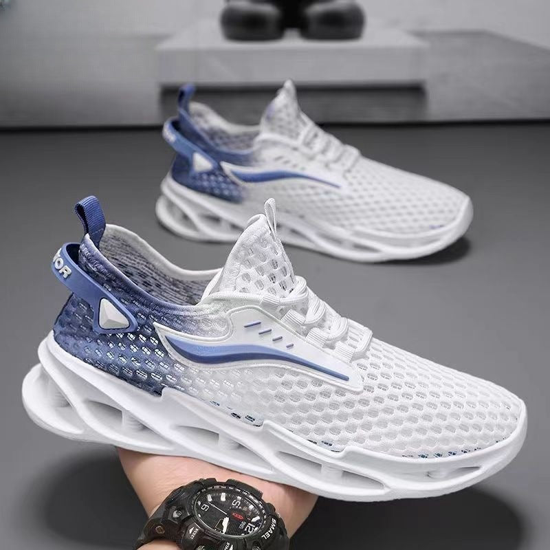 Men's Lace-Up Mesh Sneakers Fashion Hollow-Sole Low Top Running Shoes