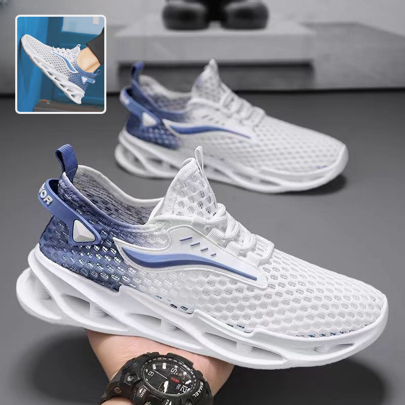 Men's Lace-Up Mesh Sneakers Fashion Hollow-Sole Low Top Running Shoes