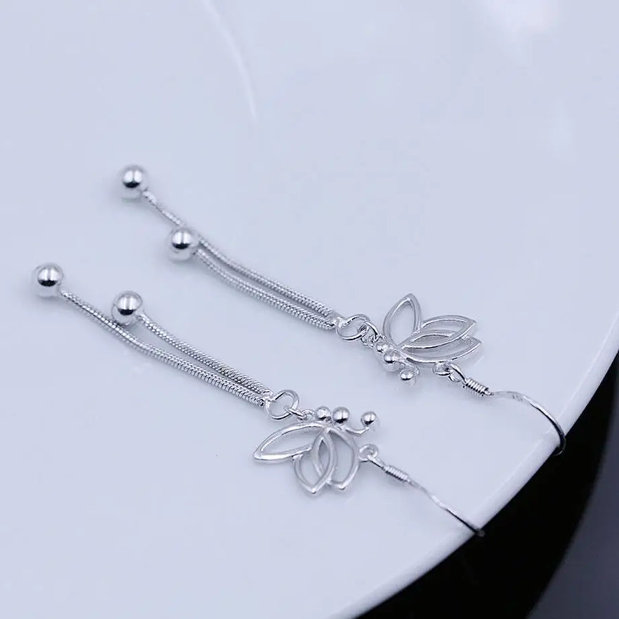 925 Sterling Silver Butterfly Earrings Long Tassel Drop Design