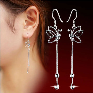 925 Sterling Silver Butterfly Earrings Long Tassel Drop Design