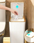 15L Nordic Gold Bathroom Trash Can Covered Slim Trash Can with One-Touch Lid for Bathroom Toilet Living Room Kitchen Bedroom