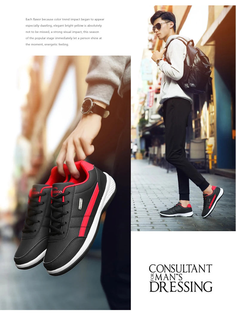 PU Leather Men's Casual Sneakers - Breathable, Non-Slip, Trendy Shoes