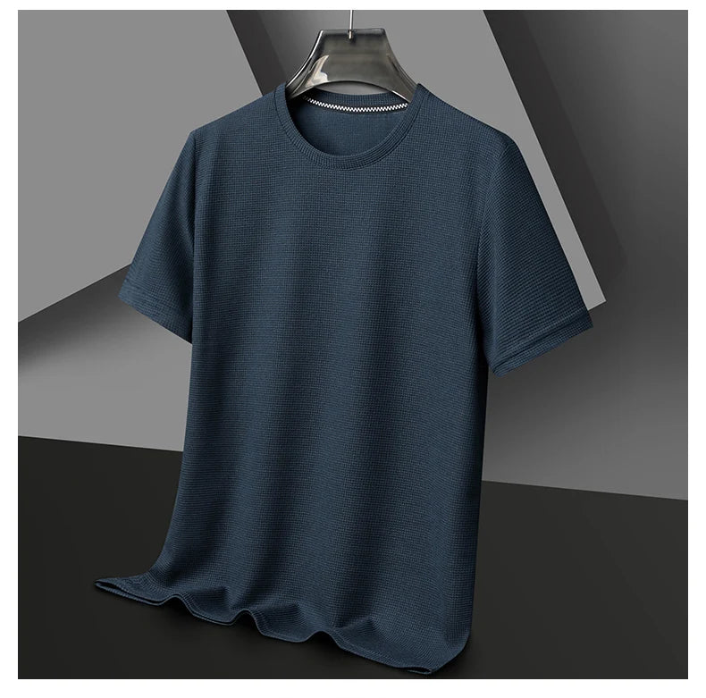 Men's Casual Waffle Knit Short Sleeve T-Shirt Round Neck Design
