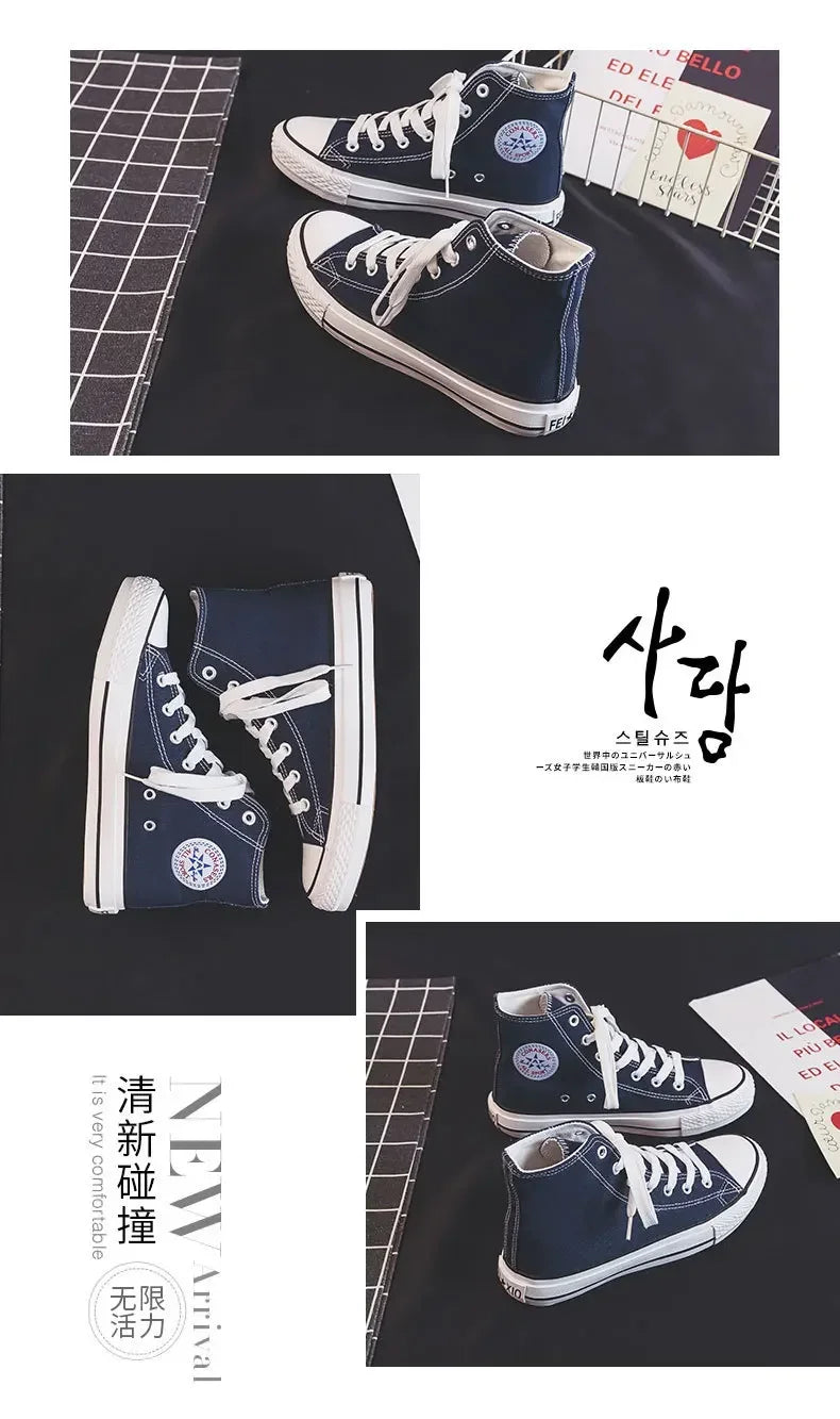 High Top Canvas Shoes for Women & Men – Trendy Korean Style, Comfortable Couple Sneakers