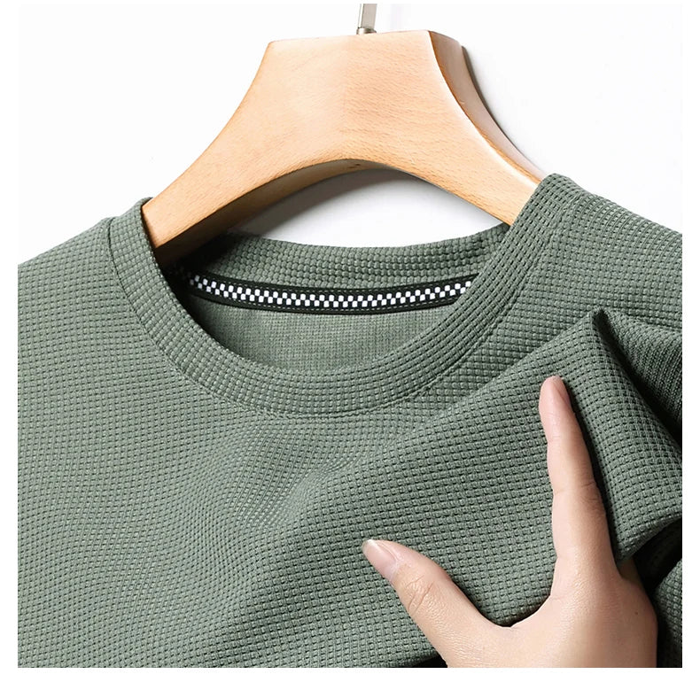 Men's Casual Waffle Knit Short Sleeve T-Shirt Round Neck Design
