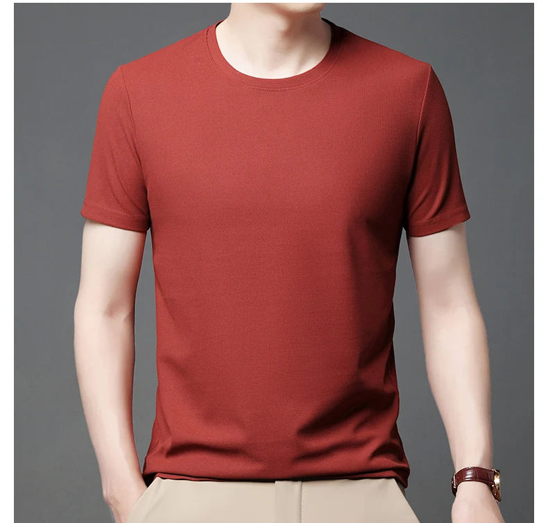 Men's Casual Waffle Knit Short Sleeve T-Shirt Round Neck Design
