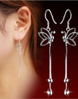 925 Sterling Silver Butterfly Earrings Long Tassel Drop Design