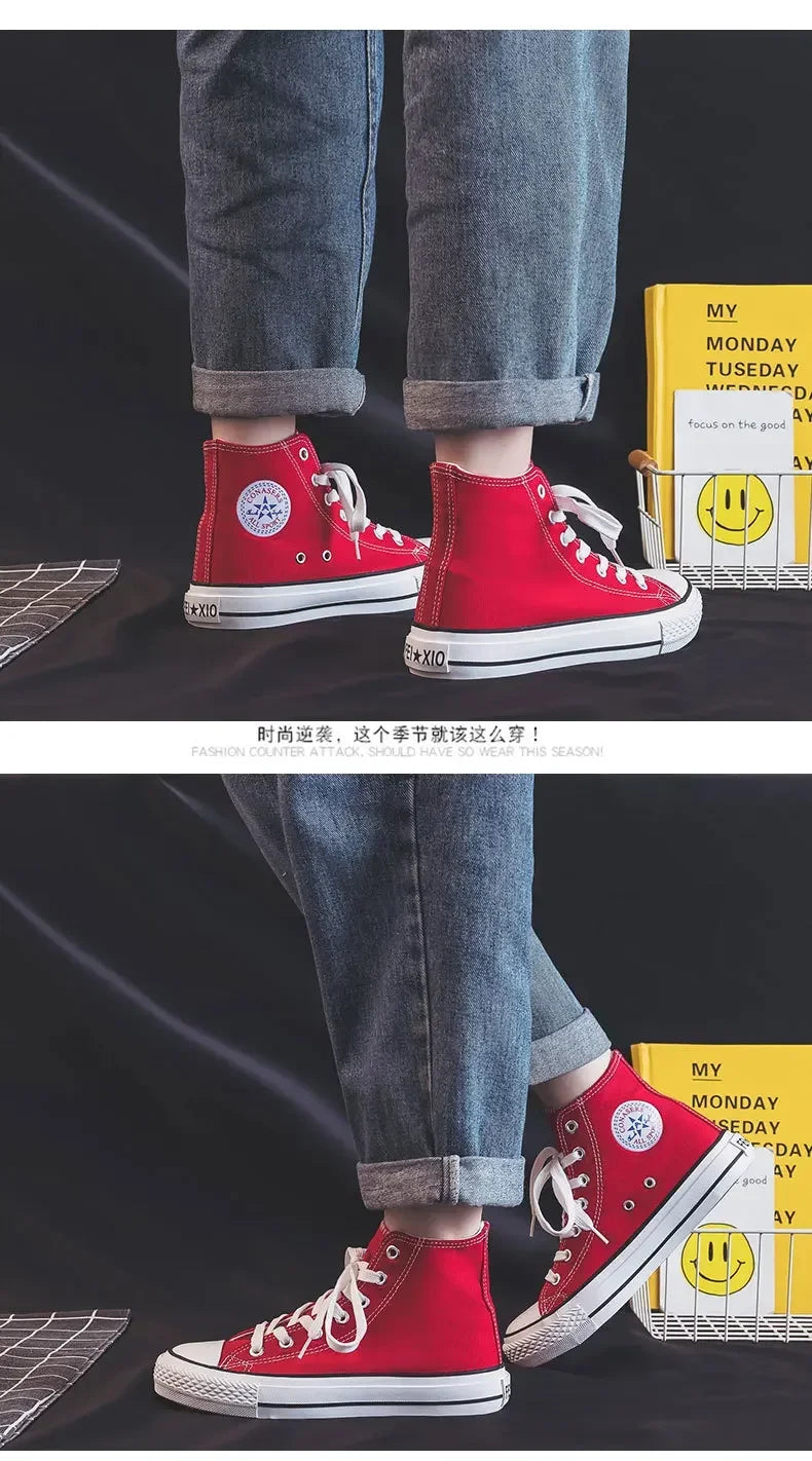 High Top Canvas Shoes for Women & Men – Trendy Korean Style, Comfortable Couple Sneakers