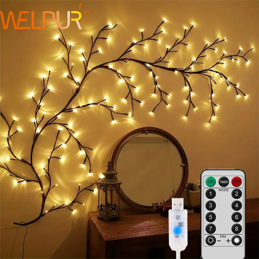 96 LED Willow Vine Tree Lights – DIY Wall Decor, 8 Modes, Branch Lamp for Bedroom & Home Atmosphere Lighting.